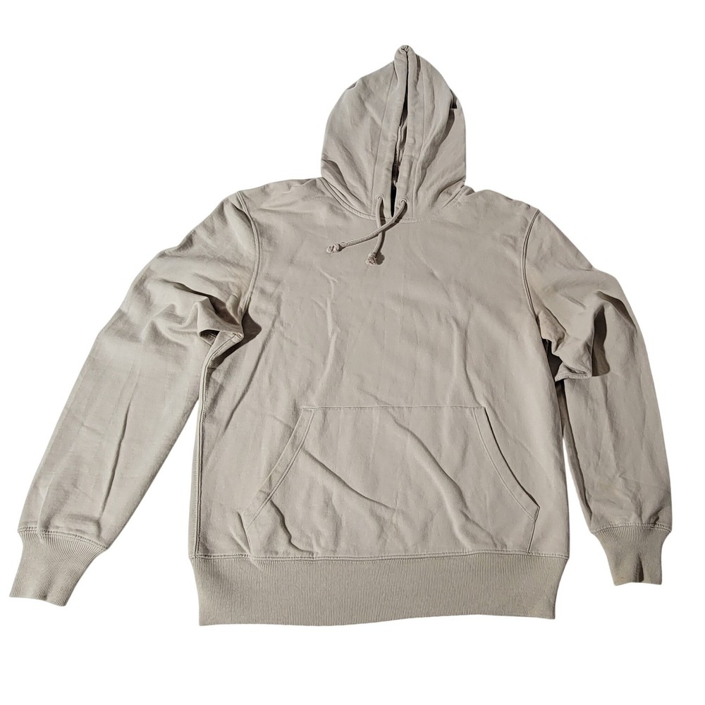 J.Crew Authentic Fleece Mens Medium‎ Khaki Beige Cotton Pullover Hoodie